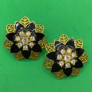 Vintage AVON Festival Sparkle Floral Statement Pierced Earrings Chunky Gold Tone